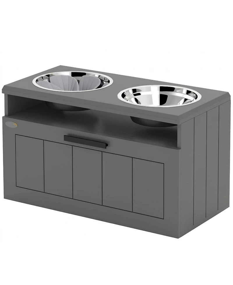 Ruie Large Breed Elevated Dog Bowls Stand with Slow Feeder and Storage Drawer