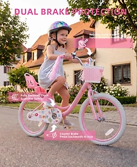 Sugift Kids Girls Bicycle with Front Basket, Doll Seat and Training Wheels