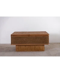 Streamdale Furniture 31.52" Square Rattan and Hemp Rope Coffee Table with Adjustable Storage