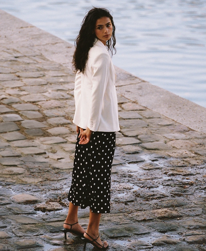 French Connection Women's Ennis Satin Polka Dot Pull-On Midi Skirt