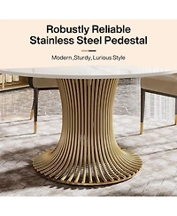 Tribesigns 59" Sintered Stone Round Dining Table for 6-8: Luxury table with steel pedestal for dining room, living room. (Table only)