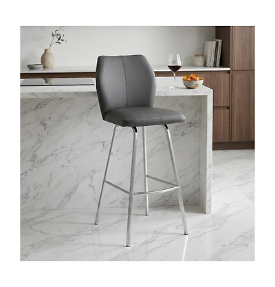 HomeRoots 26" Faux Leather and Iron Counter Height Bar Chair
