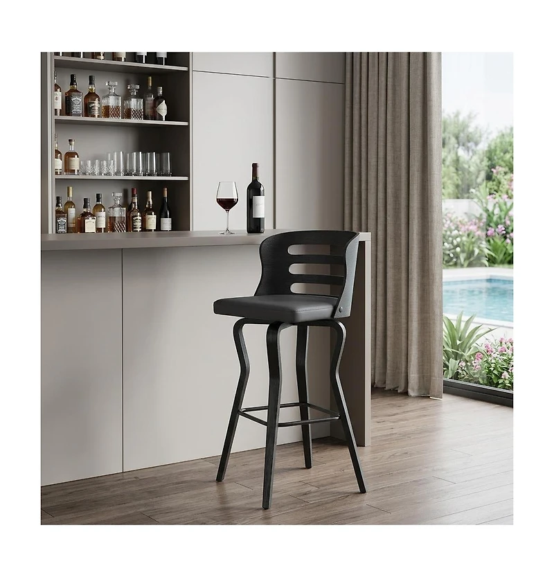 HomeRoots 29" Faux Leather and Iron Swivel Low Back Bar Height Bar Chair
