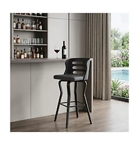 HomeRoots 29" Faux Leather and Iron Swivel Low Back Bar Height Bar Chair