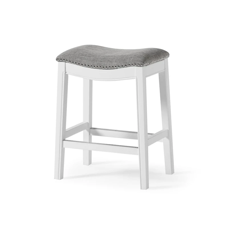 HomeRoots 26" Solid Wood and Linen Blend Backless Counter Height Bar Chair