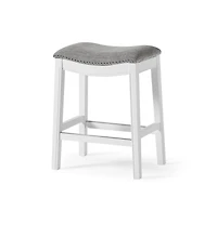 HomeRoots 26" Solid Wood and Linen Blend Backless Counter Height Bar Chair