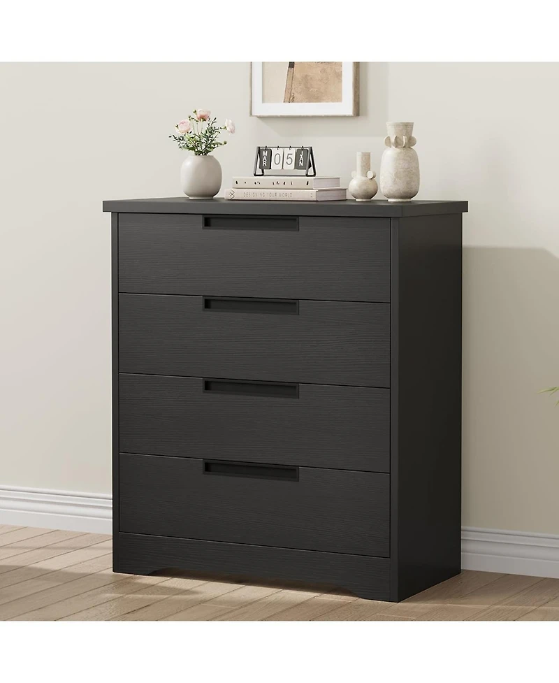 homfan 4-Drawer Dresser – Chest of Drawers with Embedded Handles, Wooden Organizer for Bedroom, Nursery and Hallway