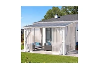 Aecojoy 10' x 10' Wall Mounted Hardtop Gazebo Lean to Metal Pergola with Curtains Netting Patio