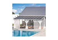 Aecojoy 20' x 8'Wall Mounted Hardtop Gazebo Lean to Metal Pergola with Curtains Netting Patio