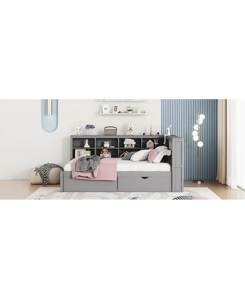 Streamdale Furniture Wooden Full Size Daybed with 2 Drawers, Storage Shelf, and Usb Ports