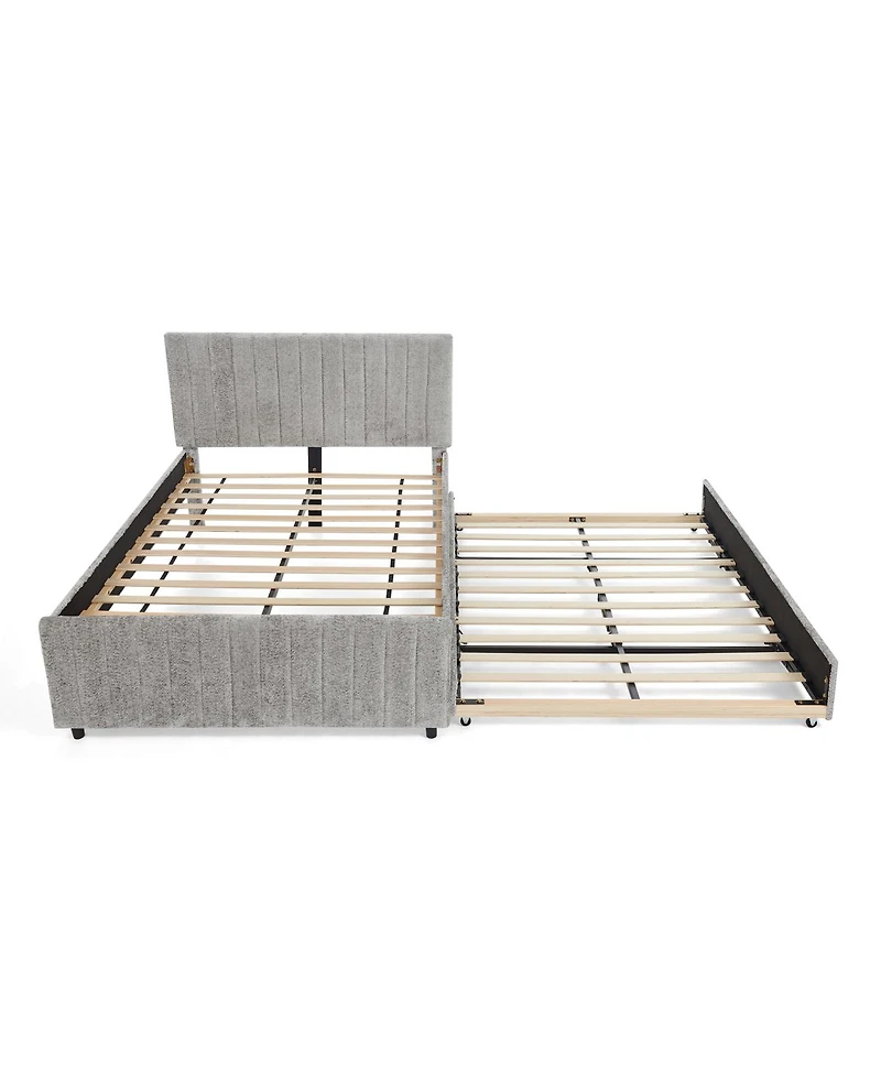 Streamdale Furniture Full Size Vertical Striped Upholstered Pull-out Trundle Bed
