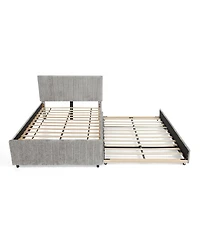 Streamdale Furniture Full Size Vertical Striped Upholstered Pull-out Trundle Bed