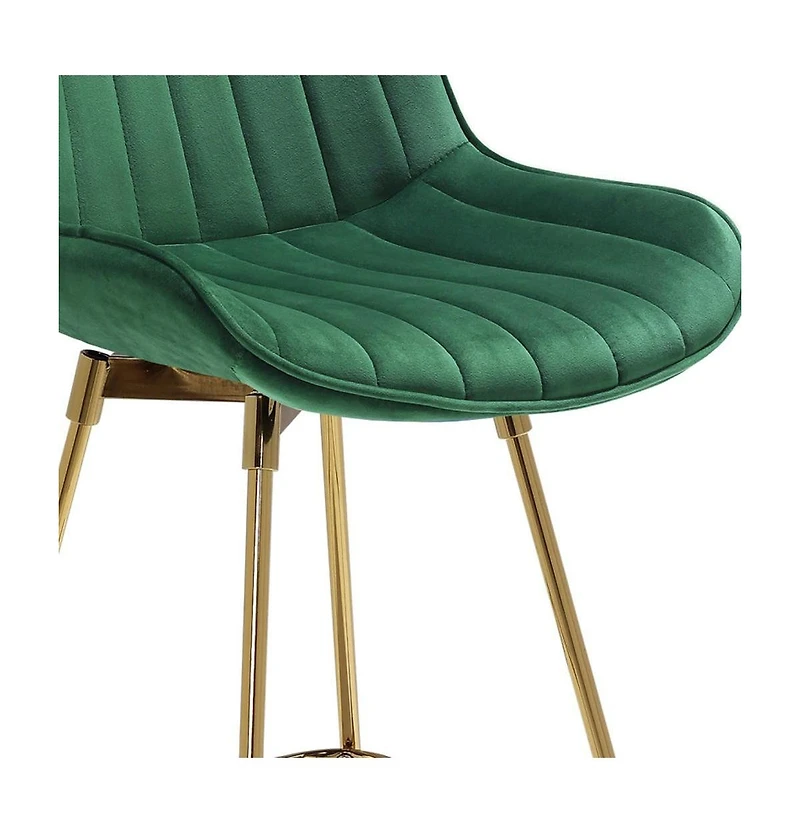 HomeRoots Set of Two 29" Velvet and Metal Low Back Bar Height Swivel Bar Chairs