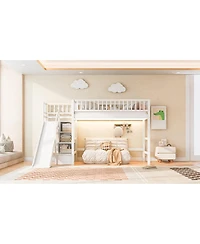 Streamdale Furniture Twin Size Loft Bed with Storage Staircase, Slide and Led Light
