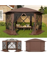 homfan 11.5/13 feet Hexagonal Gazebo Canopy with Removable Roof, Mesh and Wind Cloths