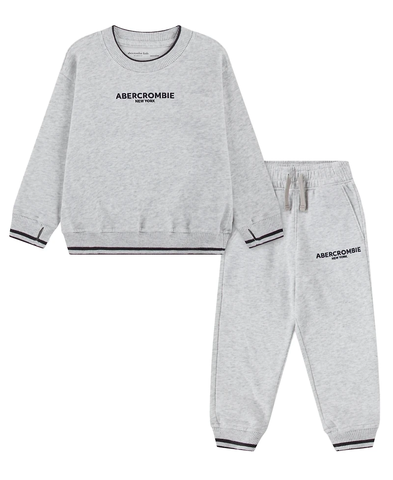 abercrombie kids Toddler Boys' 2T-4T Cargo Fleece Crew Sweatshirt and Jogger Pants, 2-Piece Set