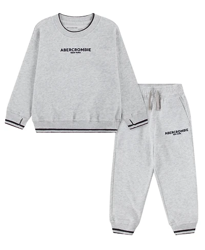 abercrombie kids Toddler Boys' 2T-4T Cargo Fleece Crew Sweatshirt and Jogger Pants, 2-Piece Set