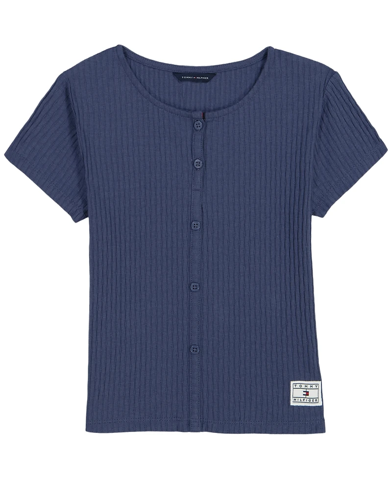 Tommy Hilfiger Girls' 7-16 Pointelle Rib 55 Short-Sleeve T-Shirt
