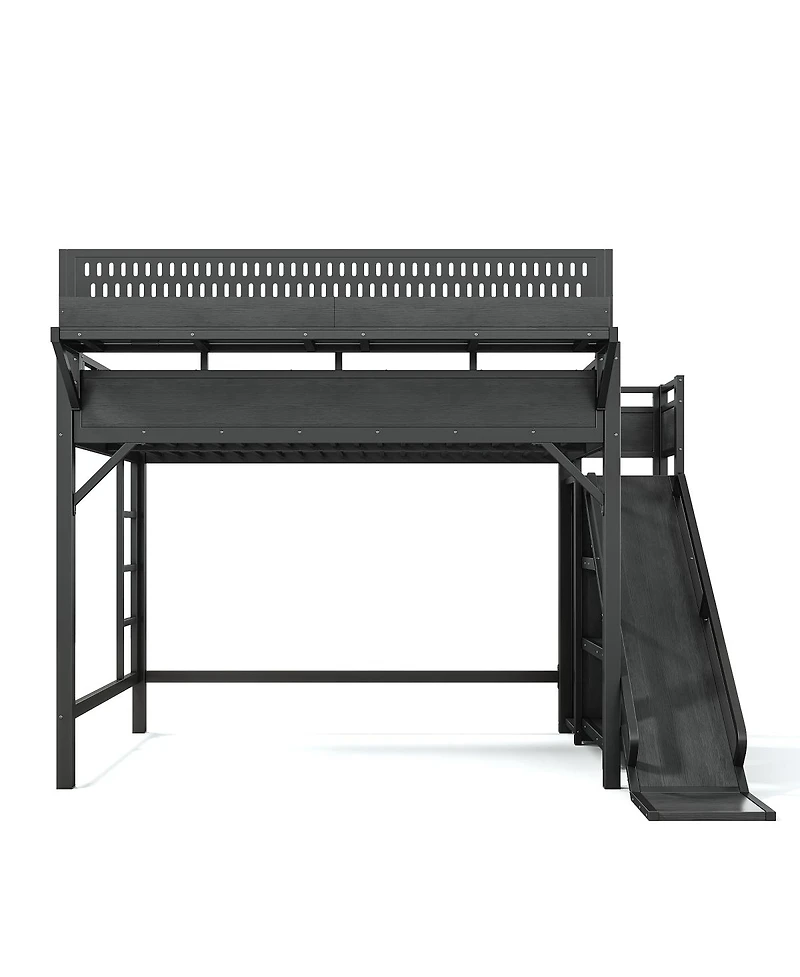 Streamdale Furniture Queen Loft Bed with Slide, Storage, Wardrobe, Usb