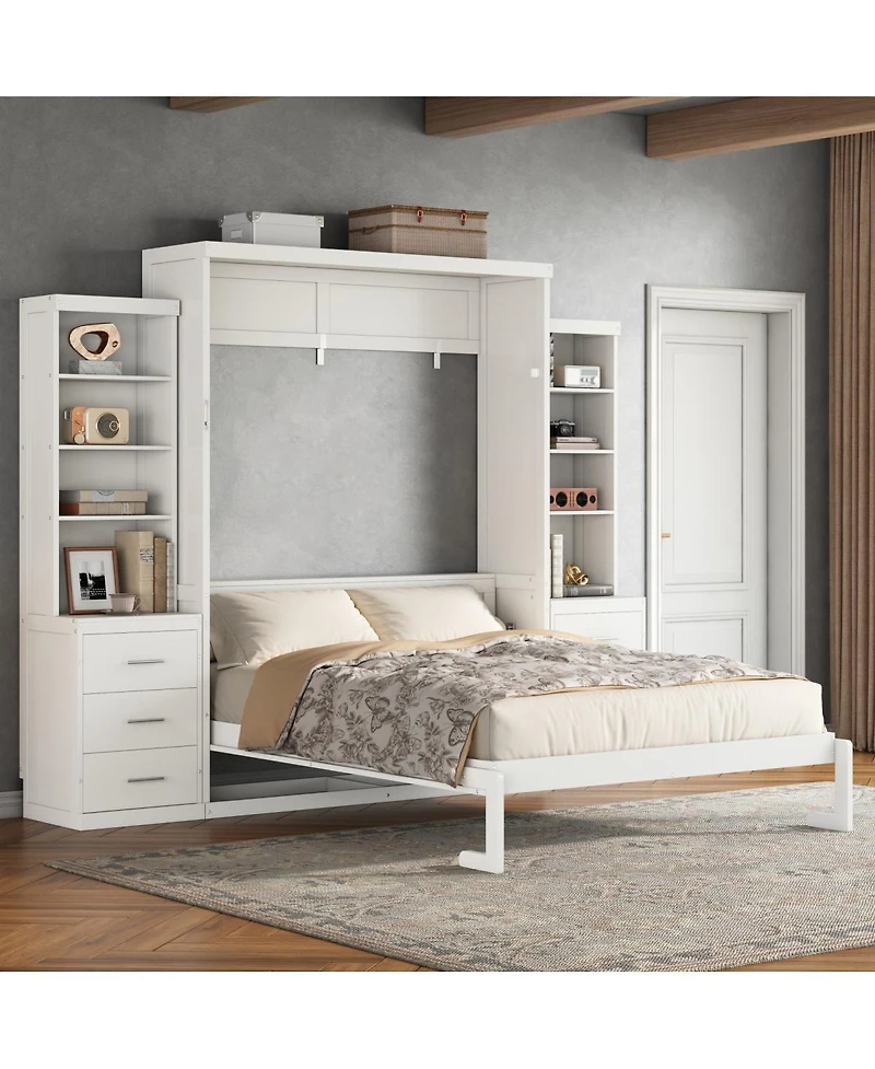 Streamdale Furniture Queen Size Murphy Bed with Storage Shelves and Drawers