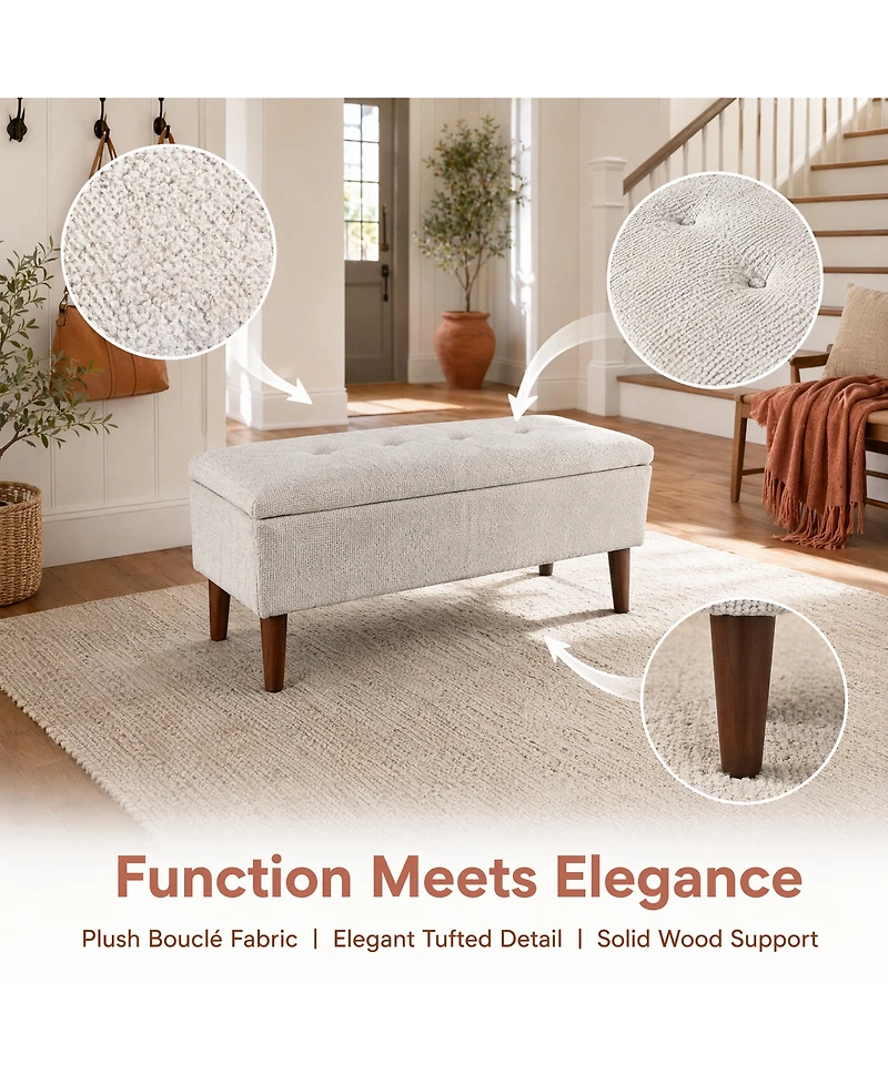 Streamdale Furniture 42" Rectangular Linen Ottoman Bench with Solid Wood Tapered Legs