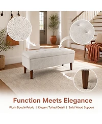 Streamdale Furniture 42" Rectangular Linen Ottoman Bench with Solid Wood Tapered Legs