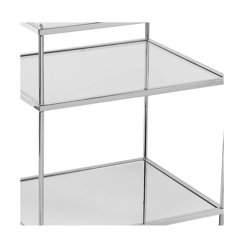 HomeRoots 27" Silver Mirrored Glass And Iron End Table With Shelf