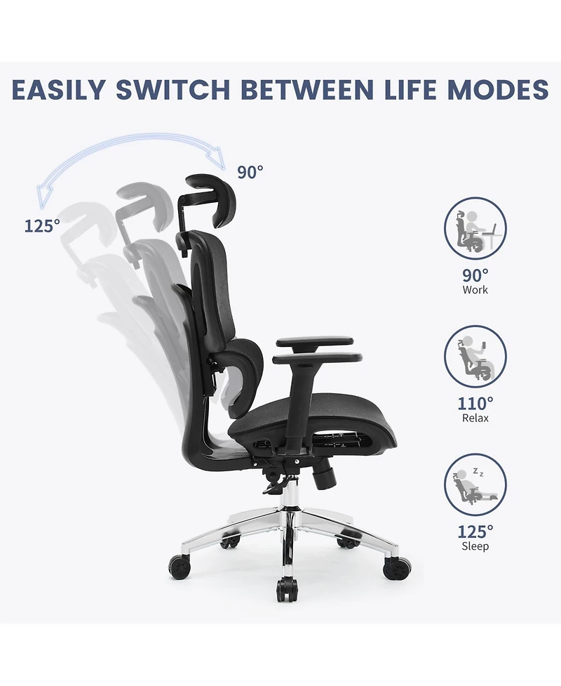 homfan Ergonomic Executive Office Chair, High Back Mesh Computer Chair with Adjustable Headrest and Lumbar Support for Home Office