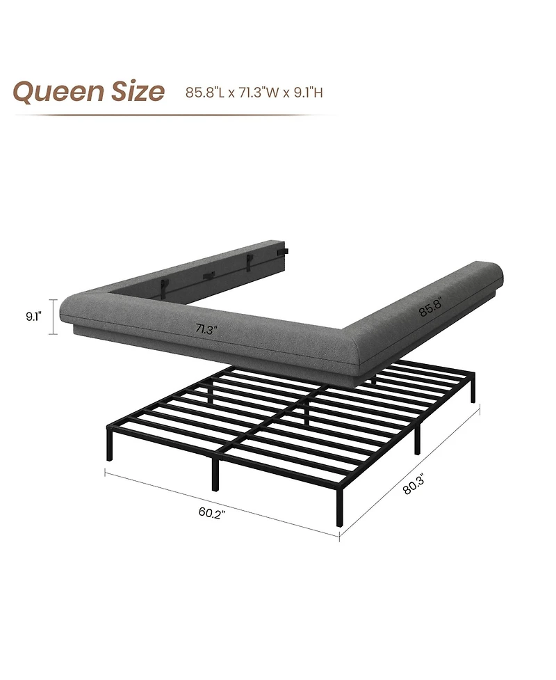 homfan Cloud platform bed Frame with Upholstered, No Box Spring Needed, Easy Assembly, Noise-FreeThis wrapped base