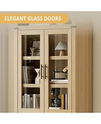 homfan 71" Arched Bookshelf with Glass Doors 5-Tier Modern Bookcase with Shelves, Farmhouse Storage Cabinet for Living Room and Office