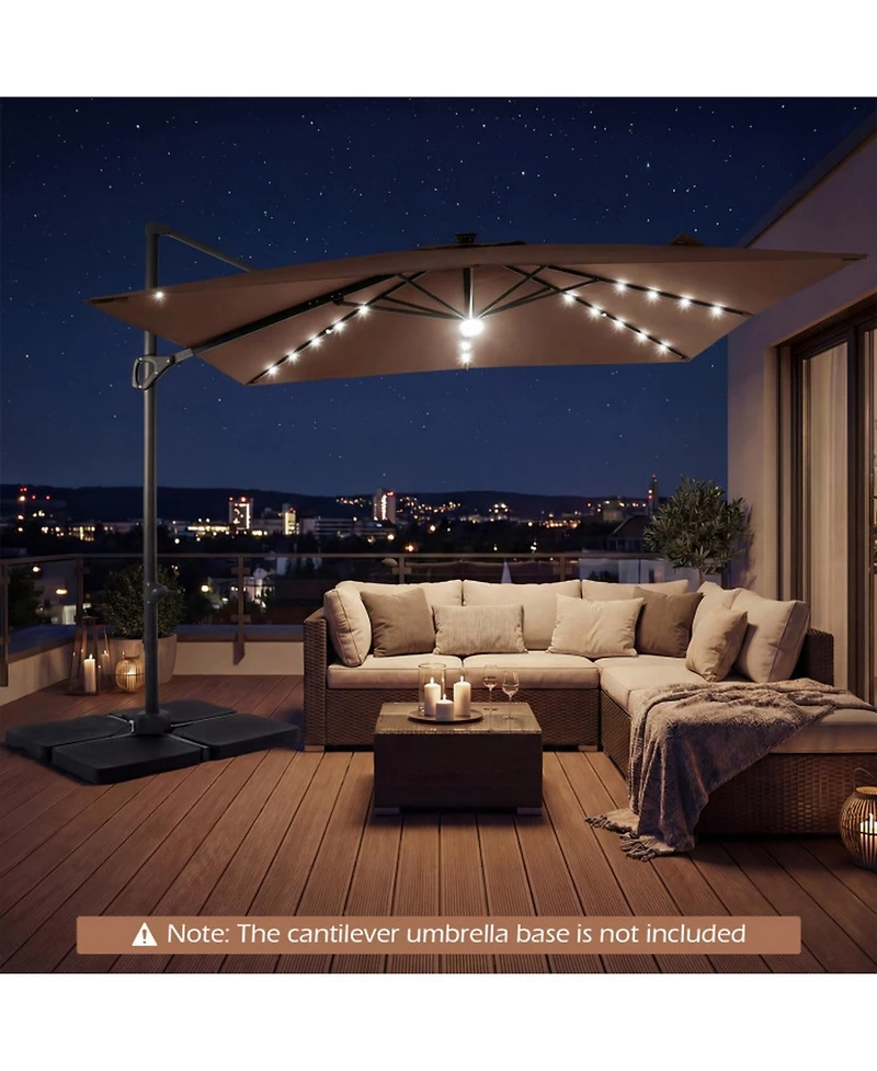 Sugift 10 Feet Cantilever Patio Umbrella with Solar Led Lights for Pool and Garden