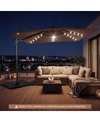 Sugift 10 Feet Cantilever Patio Umbrella with Solar Led Lights for Pool and Garden