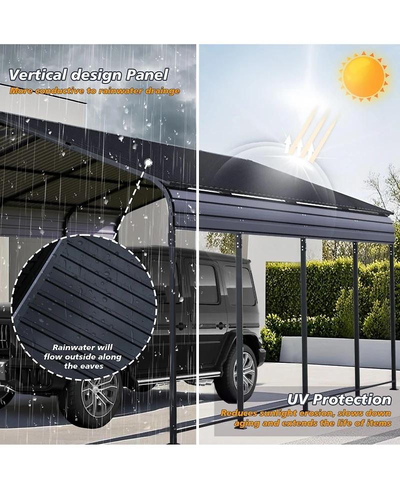 Clihome Heavy Duty Metal Carport With Galvanized Steel Roof
