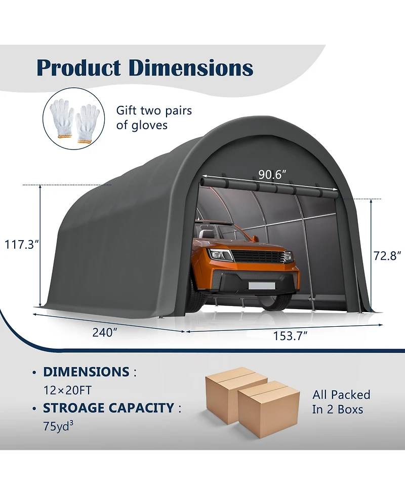 Clihome Heavy-Duty 12x20 Feet Carport Canopy, Commercial-Grade Steel Frame Portable Garage
