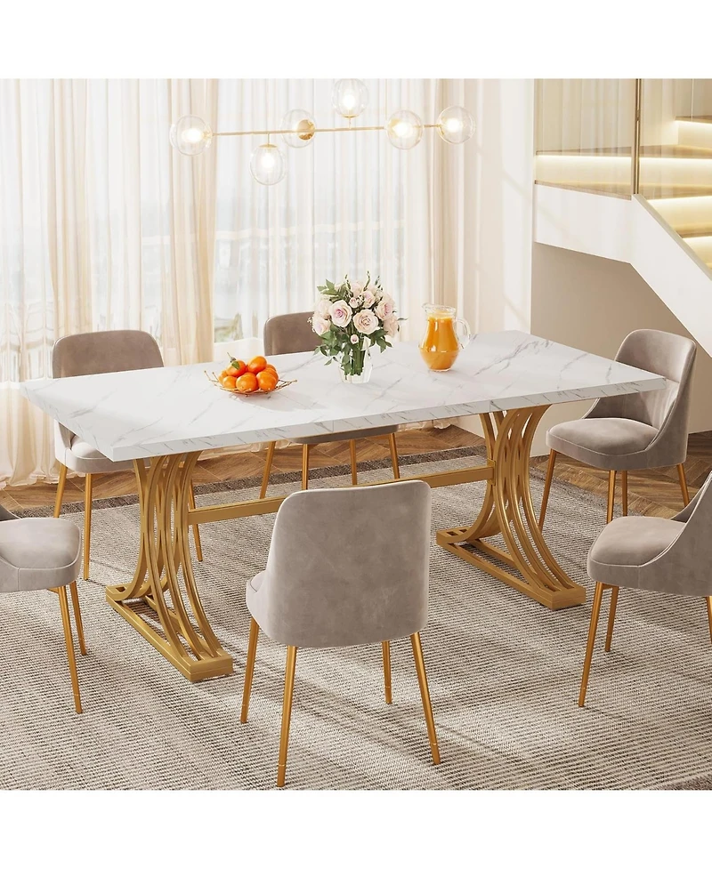 Tribesigns 63' Dinning Table,for 4-6,Luxrious Design,Faux Marble Tabletop,Sleek Metal Legs,Ideal for Kitchens.No chairs attached