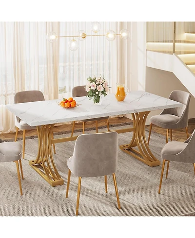 Tribesigns 63' Dinning Table,for 4-6,Luxrious Design,Faux Marble Tabletop,Sleek Metal Legs,Ideal for Kitchens.No chairs attached