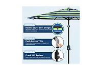 homfan 9 Feet Patio Umbrella, Outdoor Market Umbrella with Push Button Tilt and Crank, 8-Rib Iron Frame, striped