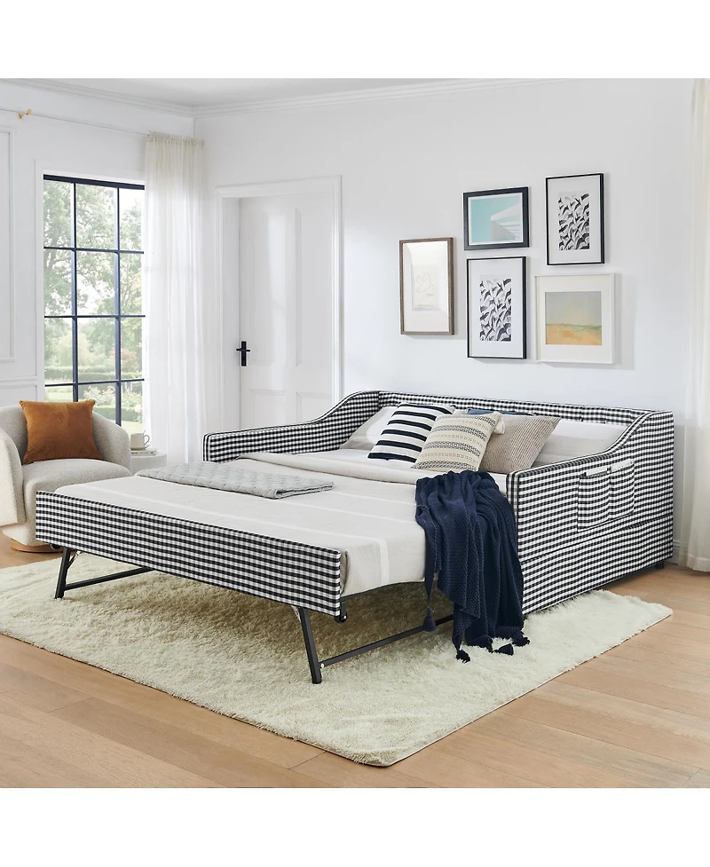 Streamdale Furniture Upholstered Full-Size Convertible Daybed with Trundle and Side Storage