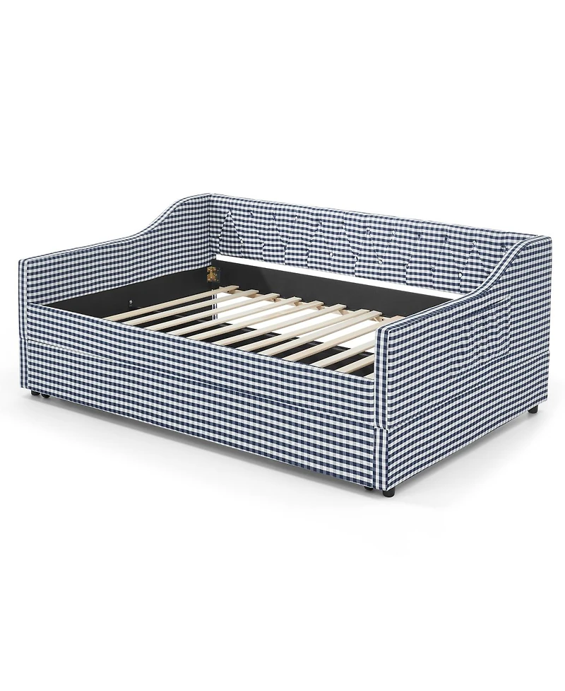 Streamdale Furniture Upholstered Full-Size Convertible Daybed with Trundle and Side Storage