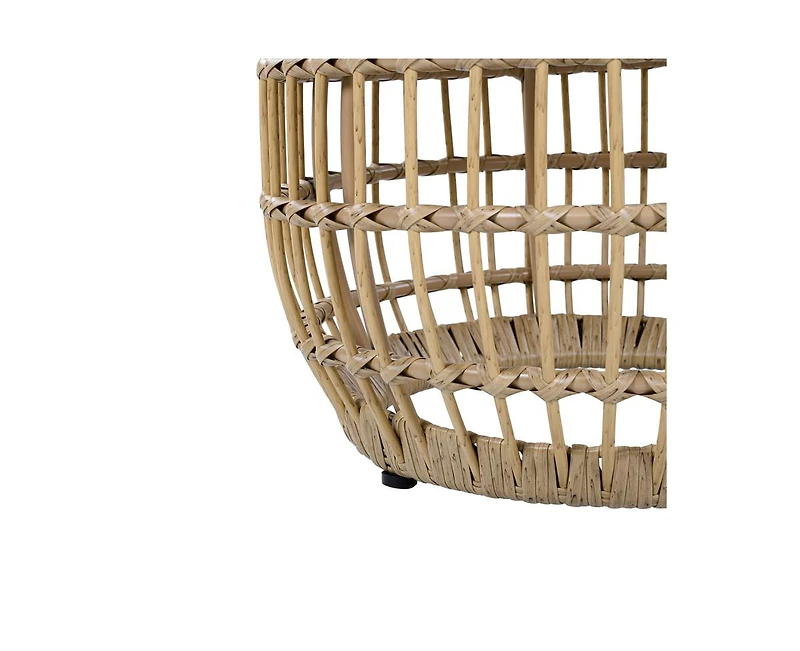 sumyeg Acacia Wood Outdoor Side Table with Wicker Base, Round Accent Table