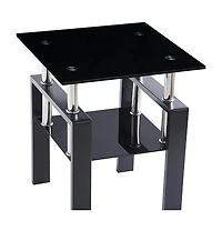 HomeRoots Glass and Metal Square End Tables With Shelf