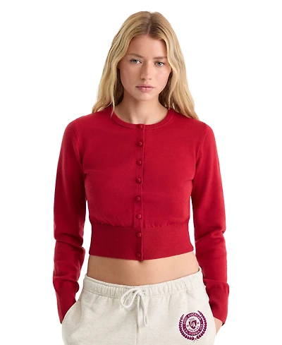 Good American Women's Fine Knit Crewneck Cardigan