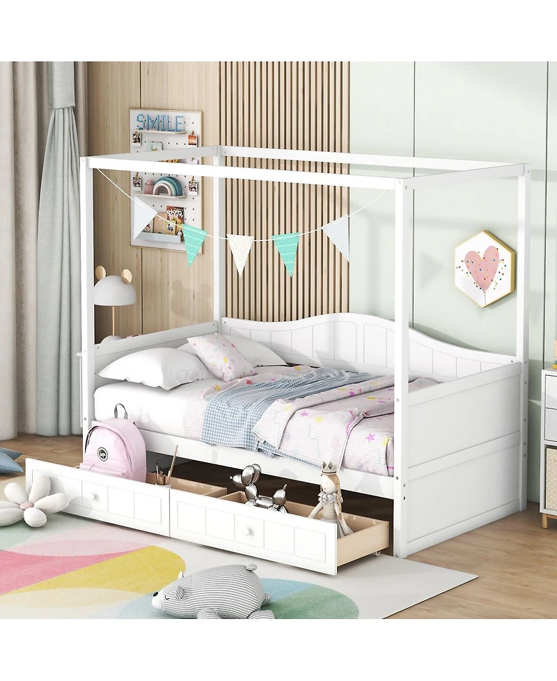 Streamdale Furniture Twin Size Canopy Day Bed with 2 Drawers