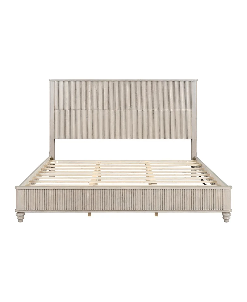 Streamdale Furniture King Solid Wood Platform Bed Frame with Tall Headboard, No Box Spring Needed