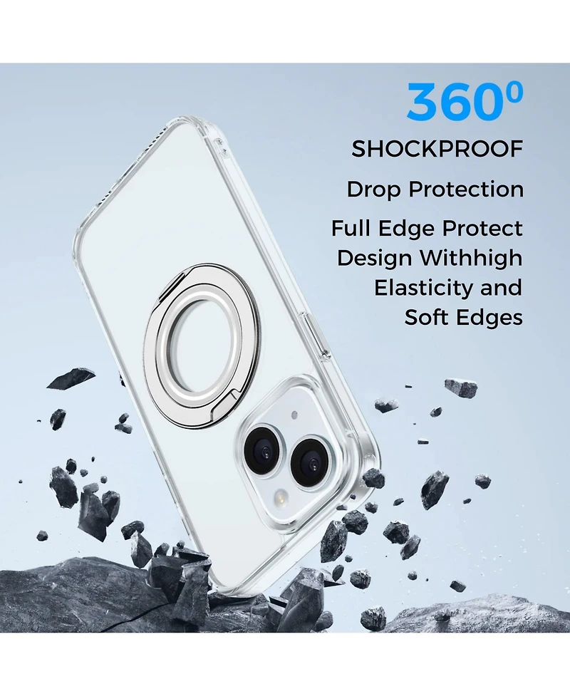 Alpha Digital iPhone 15 Series Case: Magnetic Ring Stand, Shockproof