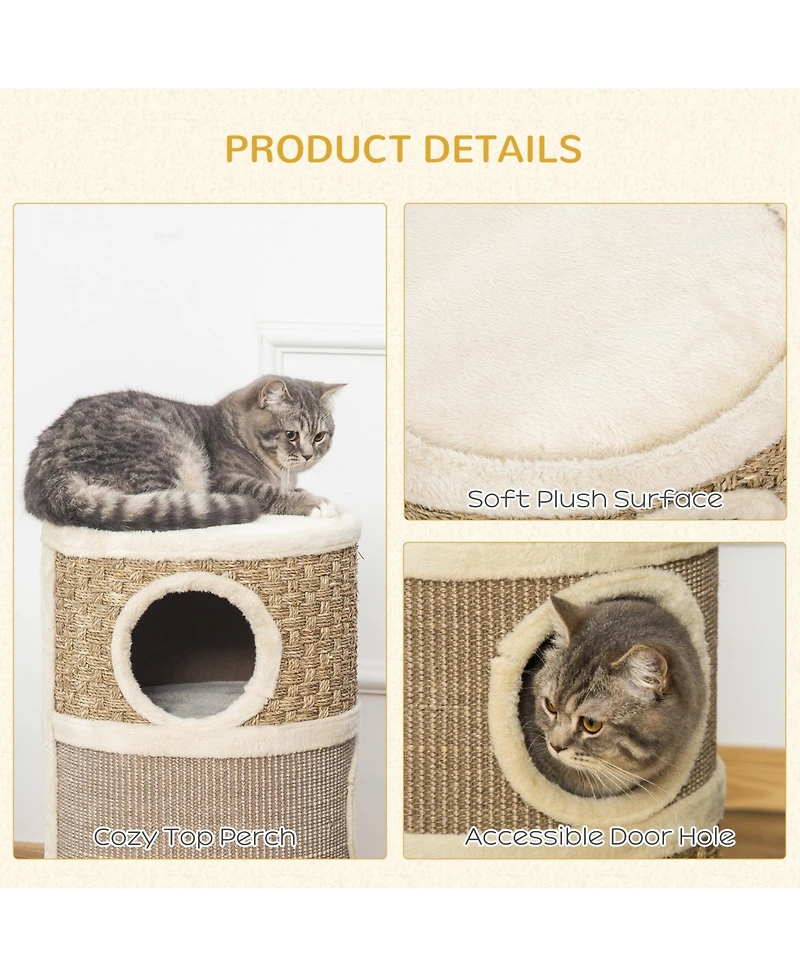 Ruie 28 in 3-Story Cat Condo Hideaway with Sisal Scratching Pad