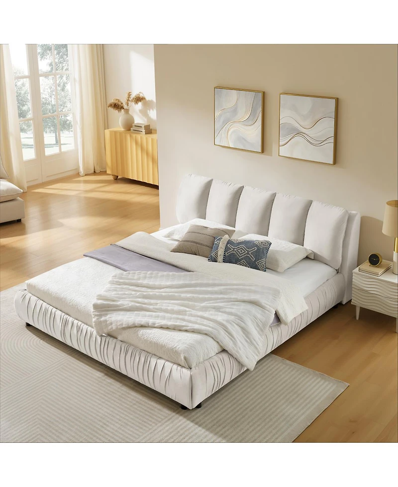 Streamdale Furniture King Size Upholstered Bed Frame, Modern Minimalist Velvet Bed with Plump Headboard