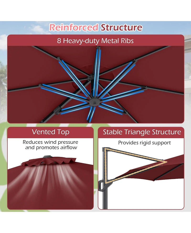 Sugift Offset Cantilever Patio Umbrella with Six-Angle Tilt and 360 Rotation