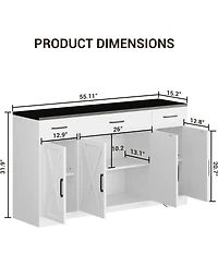 homfan 55" Buffet Cabinet 3 Drawers and 4 Doors, Farmhouse Sideboard with Adjustable Shelves, Coffee Bar for Kitchen and Dining
