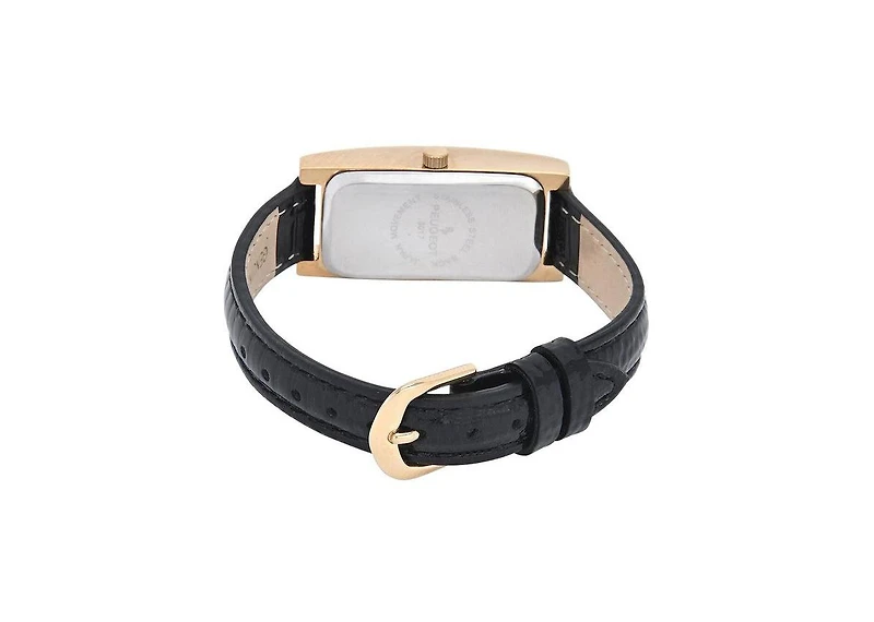 Peugeot Women's 35x18mm 14K Gold-Plated Rectangular Roman Numeral Watch with Leather Strap